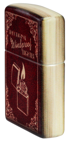 Angled shot of Zippo Storybook 540 Matte Windproof Lighter showing the front and right side of the lighter.