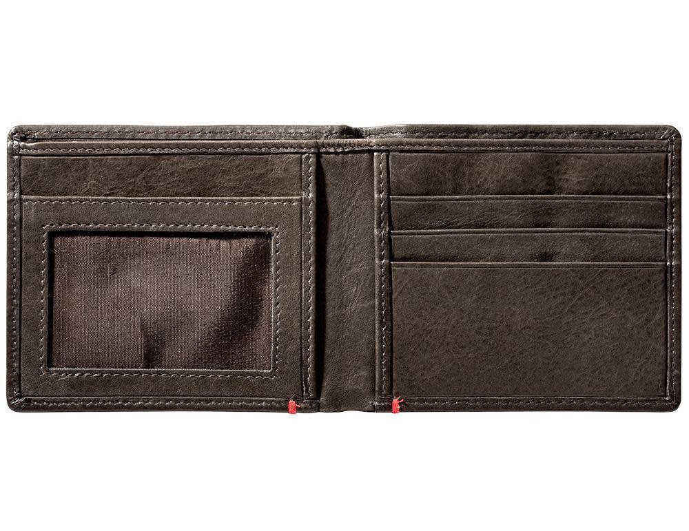 Mocha Leather Wallet With Skull Metal Plate - ID Window inside empty