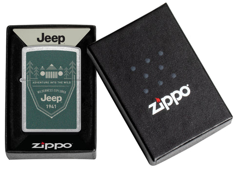 Zippo Jeep Street Chrome Windproof Lighter in its packaging.