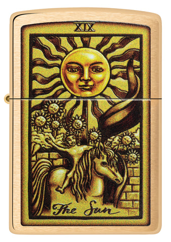 Front view of Zippo Tarot Card Brushed Brass Windproof Lighter.