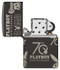 Zippo Playboy 70th Anniversary High Polish Black Windproof Lighter with its lid open and unlit.