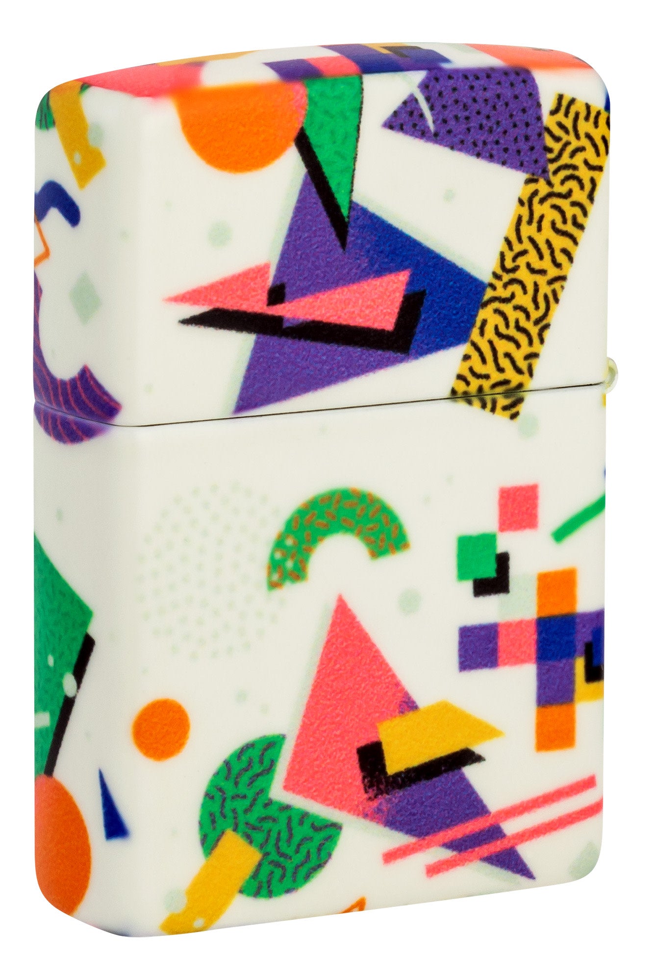 Back shot of Zippo Throwback Pattern Design 540 Color Glow in the Dark Windproof Lighter standing at a 3/4 angle.