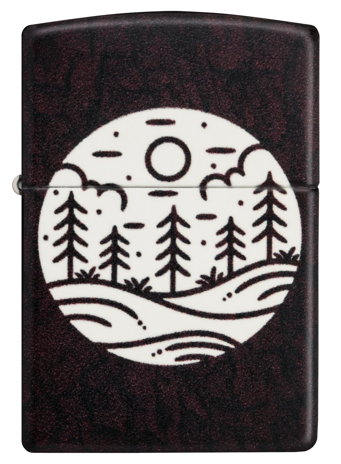 Front view of Zippo Moonlit Field Design 540 Color Glow in the Dark Windproof Lighter