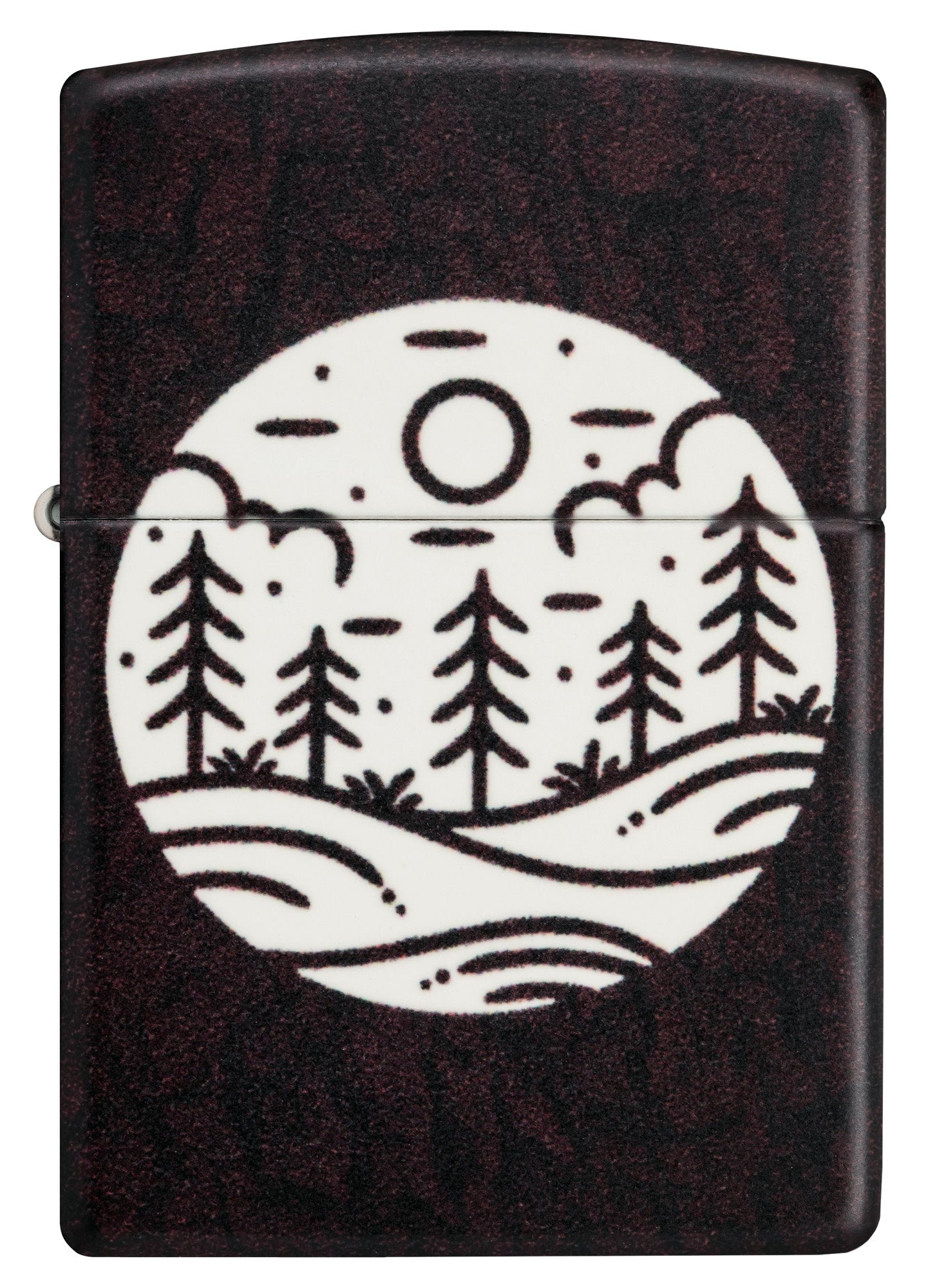 Front view of Zippo Moonlit Field Design 540 Color Glow in the Dark Windproof Lighter