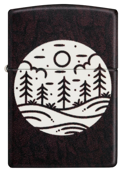 Front view of Zippo Moonlit Field Design 540 Color Glow in the Dark Windproof Lighter