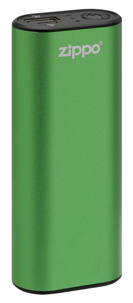 Green HeatBankÂ® 6 Rechargeable Hand Warmer standing at a slight angle 6 Rechargeable Hand Warmer standing at a slight angle