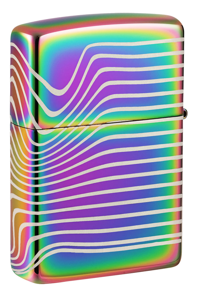 Back shot of Zippo Wavy Pattern Design Multi Color Windproof Lighter standing at a 3/4 angle.