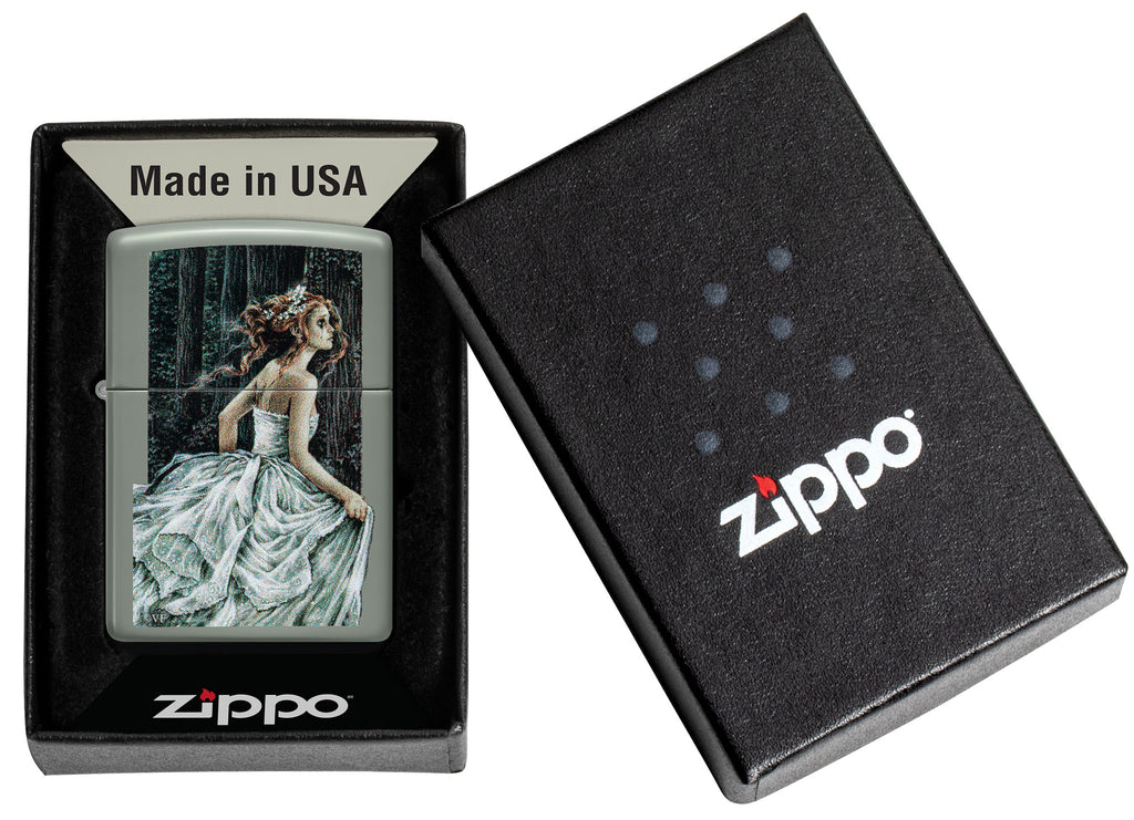 Zippo Victoria Frances Sage Windproof Lighter in its packaging.