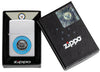 Zippo United States Navy® Emblem Satin Chrome Windproof Lighter in its packaging.