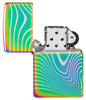 Zippo Wavy Pattern Design Multi Color Windproof Lighter with its lid open and unlit.