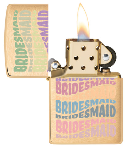 Bridesmaid Design Windproof Lighter with its lid open and lit