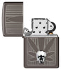 Zippo Cannabis Design Black Ice Windproof Lighter with its lid open and unlit.