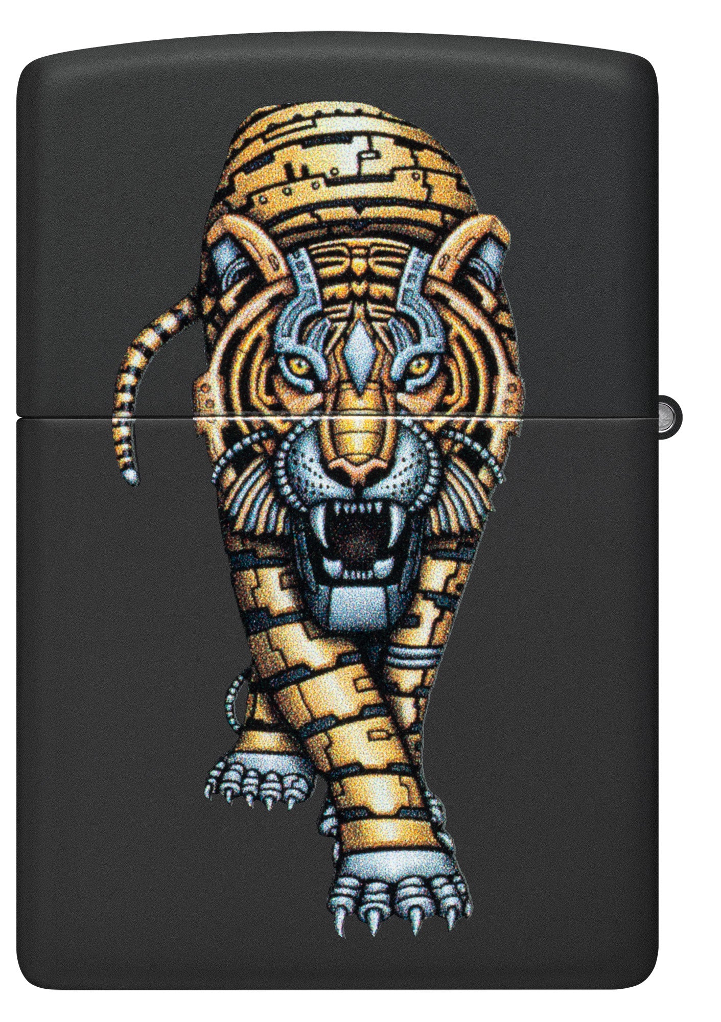 Back of Zippo Bionic Tiger Design Black Matte Windproof Lighter.