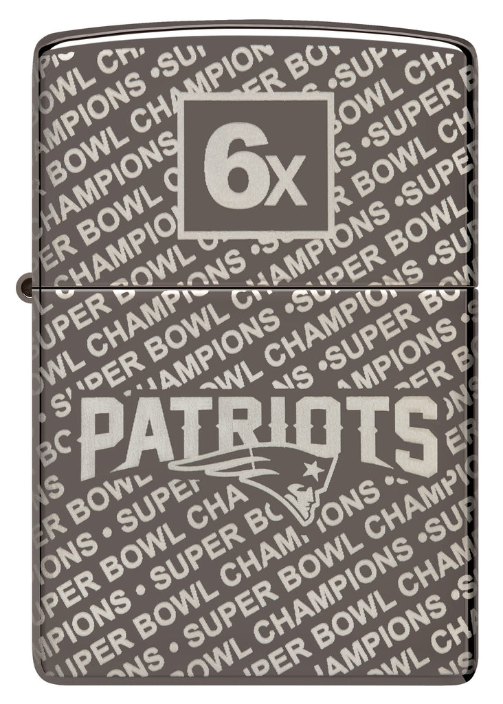 Front view of Zippo NFL New England Patriots Super Bowl Commemorative Armor Black Ice Windproof Lighter.
