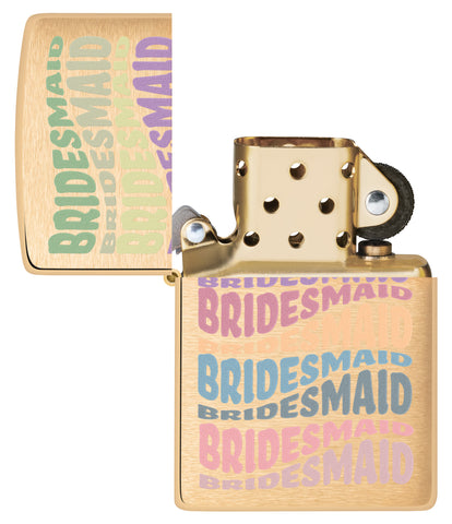 Bridesmaid Design Windproof Lighter with its lid open and unlit