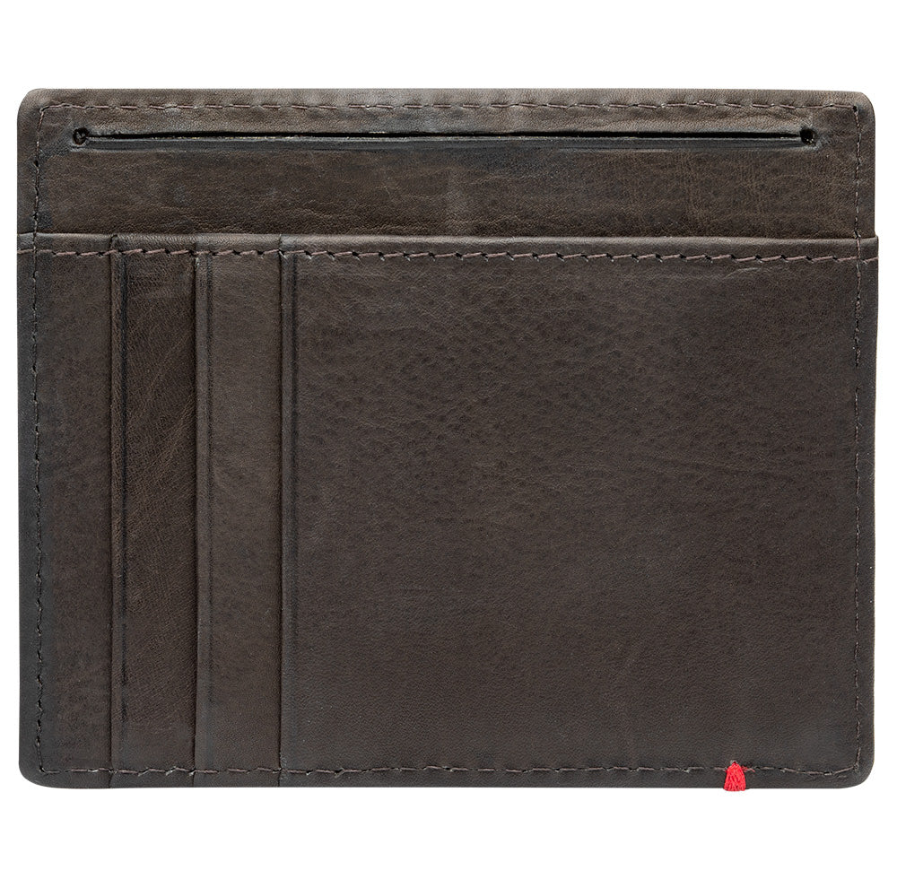 Mocha Leather Wallet With Skull Metal Plate minimalist back empty