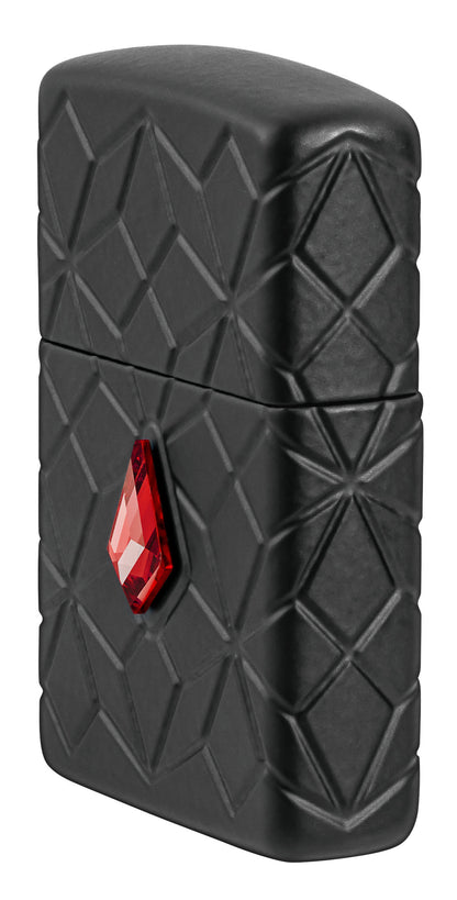 Angled shot of Zippo Crystal Design ArmorÂ® Black Matte Windproof Lighter showing the front and right sides of the lighter.
