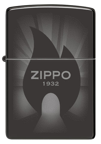 Front view of Zippo Radiant Zippo Design High Polish Black Windproof Lighter.