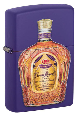 Front shot of Crown Royal® Purple Matte Windproof Lighter standing at a 3/4 angle.
