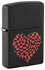 Front shot of Zippo Heart Design Black Matte Windproof Lighter standing at a 3/4 angle.