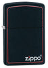 Front view of the Classic Black and Red Zippo Black Matte Lighter shot at a 3/4 angle 