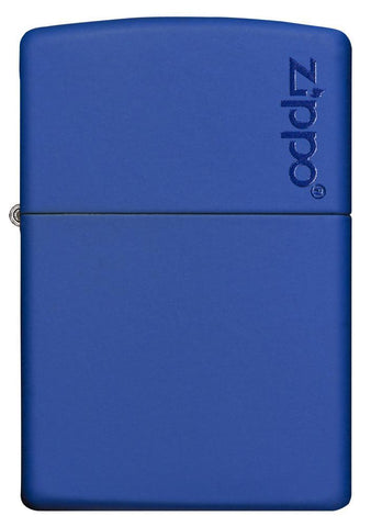 Front view of the Classic Royal Blue Matte with Zippo Logo shot at a 3/4 angle.