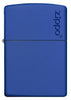 Front view of the Classic Royal Blue Matte with Zippo Logo shot at a 3/4 angle.
