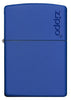 Front view of the Classic Royal Blue Matte with Zippo Logo shot at a 3/4 angle.