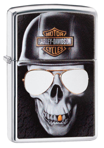 Front view of the Harley-Davidson Satin Chrome Lighter shot at a 3/4 angle 