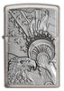 Front view of Emblem Patriotic Eagle with Stars Brushed Chrome Windproof Lighter