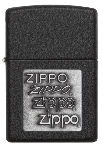 Front view of Black Crackle® Silver Zippo Logo Emblem Windproof Lighter