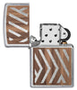 WOODCHUCK USA Herringbone Sweep Windproof Lighter with its lid open and unlit