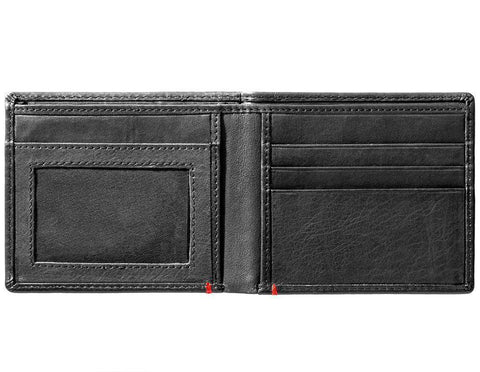 Black Leather Wallet With Viking Metal Plate Design - ID Window inside empty