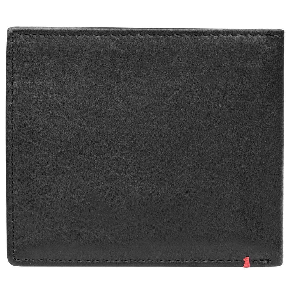 Back of black leather Wallet With Cross Wings Metal Plate - ID Window