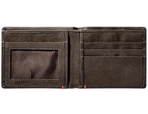 Mocha Leather Wallet With Spade Metal Plate - ID Window inside empty