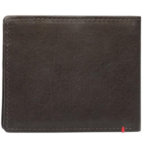 Back of mocha leather Wallet With Spade Metal Plate - ID Window
