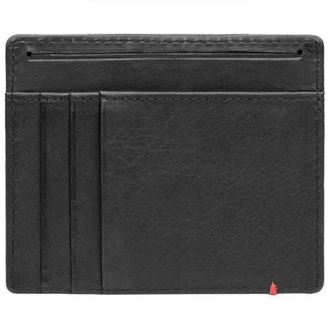 Black Leather Wallet With Spade Metal Plate design minimalist back empty