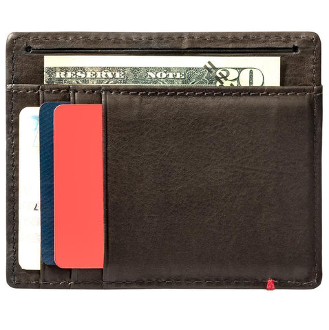 Mocha Leather Wallet With Spade Metal Plate minimalist back full