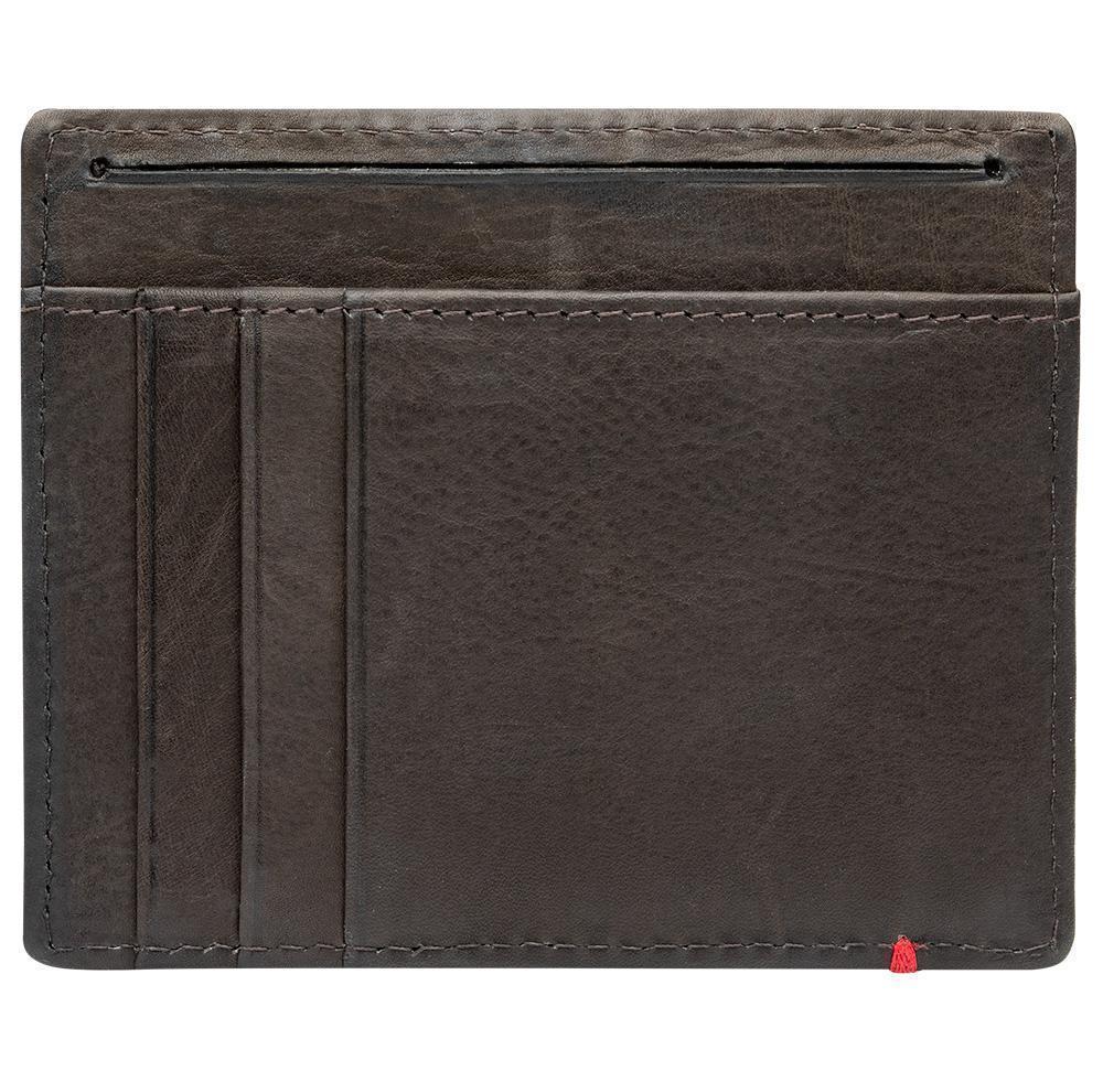 Mocha Leather Wallet With Spade Metal Plate minimalist back empty