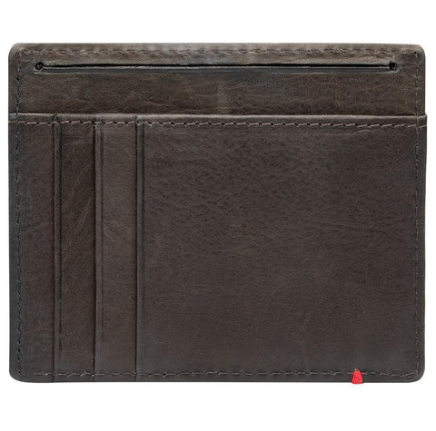 Mocha Leather Wallet With Bass Metal Plate minimalist back empty