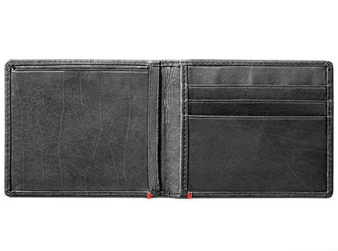 Black Leather Wallet With Viking Metal Plate design cash strap inside empty