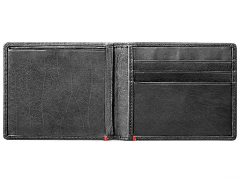 Black Leather Wallet With Skull Metal Plate cash strap inside empty