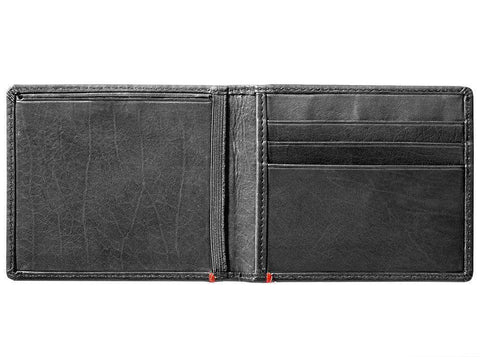 Black Leather Wallet With Spade Metal Plate design cash strap inside empty