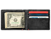 Black Leather Wallet With Zippo Flame Metal Plate design cash strap inside full