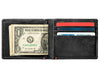 Black Leather Wallet With Spade Skull Metal Plate design cash strap inside full