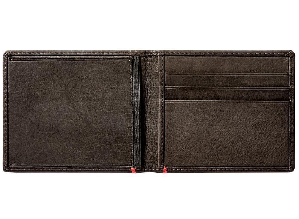 Mocha Leather Wallet With Spade Metal Plate cash strap inside empty