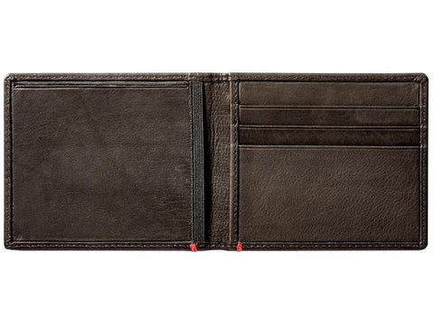 Mocha Leather Wallet With Cross Wings Metal Plate cash strap inside empty
