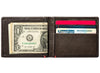 Mocha Leather Wallet With Spade Skull Metal Plate cash strap inside full