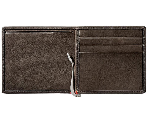 Mocha Leather Wallet With Viking Metal Plate money clip inside empty