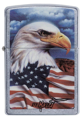 Front view of Mazzi Eagle and Flag Street Chrome Lighter.
